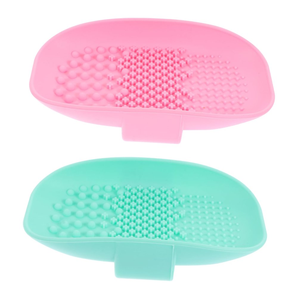IWOWHERO 2pcs Makeup Brush Cleaning Mat Lightweight Portable Makeup Brush Scrubber for Home Travel Easy to Use Cleansing Pads Colors