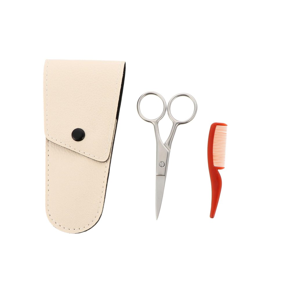 minkissy Men Stainless Steel Beard Scissors and Nose Hair Trimmer Set with Travel Bag Safe Durable Grooming Tools for Facial Hair and Eyebrow Care