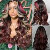 Ombre #1b/99J Highlight Body Wave 13x4 SilkTop Lace Frontal Human Hair Wigs Honey Blonde Colored Brazilian Silk Base Human Hair Wig For Women (13x4PU SilkTopFrontal 150 Density, 10) view 1