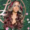 Ombre #1b/99J Highlight Body Wave 13x4 SilkTop Lace Frontal Human Hair Wigs Honey Blonde Colored Brazilian Silk Base Human Hair Wig For Women (13x4PU SilkTopFrontal 150 Density, 10) view 3