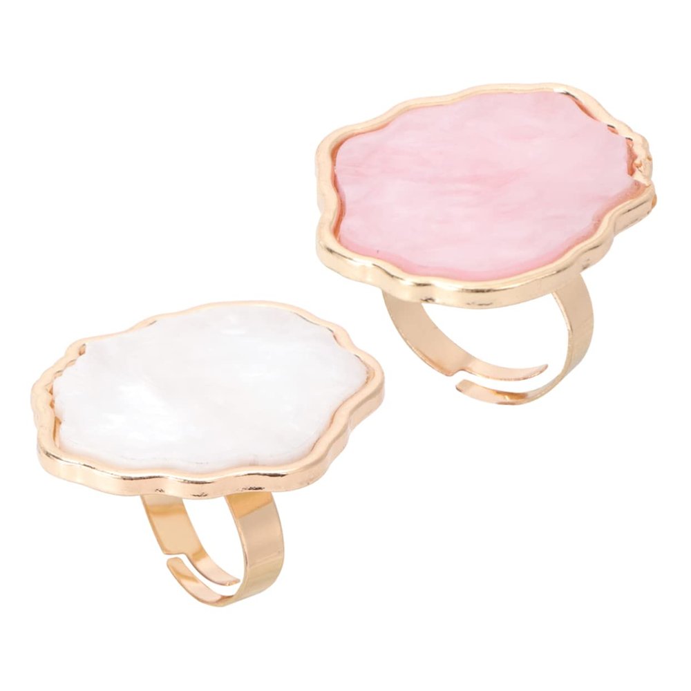 Healeved 2pcs Marble Nail Art Mixing Plate White Pink Shell Design Ring Palette for Creative Nail Art Easy to Clean for Home and Salon Use