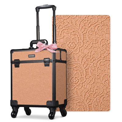 BYOOTIQUE Cosmetology Rolling Case Nail Tech Storage Cart Makeup Torrley Travel Barber Suitcase False Eyelash Storage for Beauty Studio Nail Salon Wedding Make up Attist Manicurist,Rococo Coral