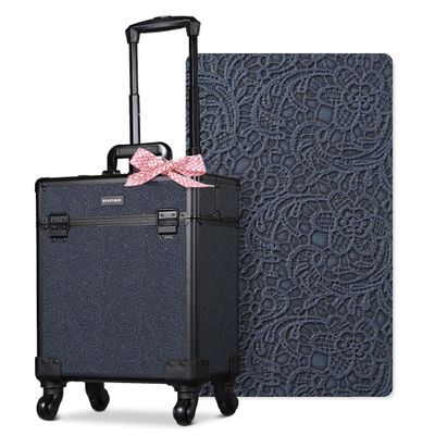 BYOOTIQUE Professional Makeup Train Case Organizer on Wheels Cosmetology Rolling Travel Storage Nail Tech Cart Hairdressing Brush Bags Tattoo Box for Beauty Salon,Rococo Midnight