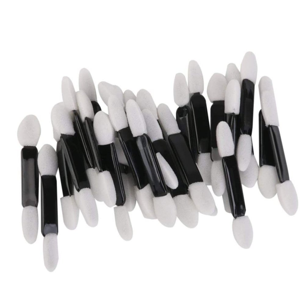 Eye Shadow Applicators Disposable Double Ended Sponge 50pcs Dual Sided Eyeshadow Brush Sponge Tipped Oval Makeup Applicator Eye Shadow Sticks Black Handle.