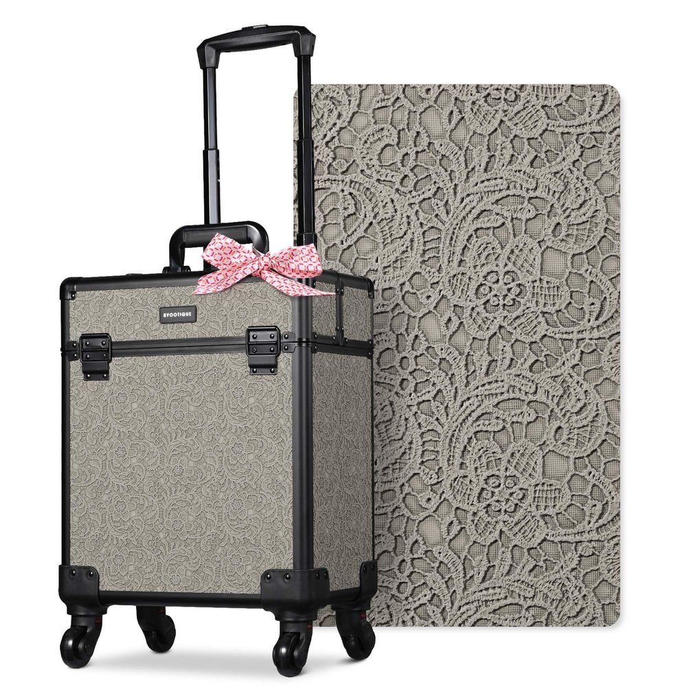 BYOOTIQUE Rolling Makeup Cases Organizer Nail Tech Storage Cart Hairdressing Brush Bags False Eyelash Storage for Beauty Salon Traveling Beautician Manicurist Hairstylist,Rococo GainsBoro