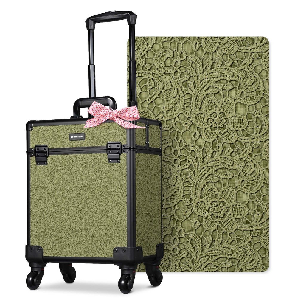 BYOOTIQUE Cosmetology Cases on Wheels Rolling Makeup Organizer Cart Professional Nail Tech Storage Hairdressing Brush Bags for Nail Artist Beauty Barber Salon Hairstylist,Rococo Moss