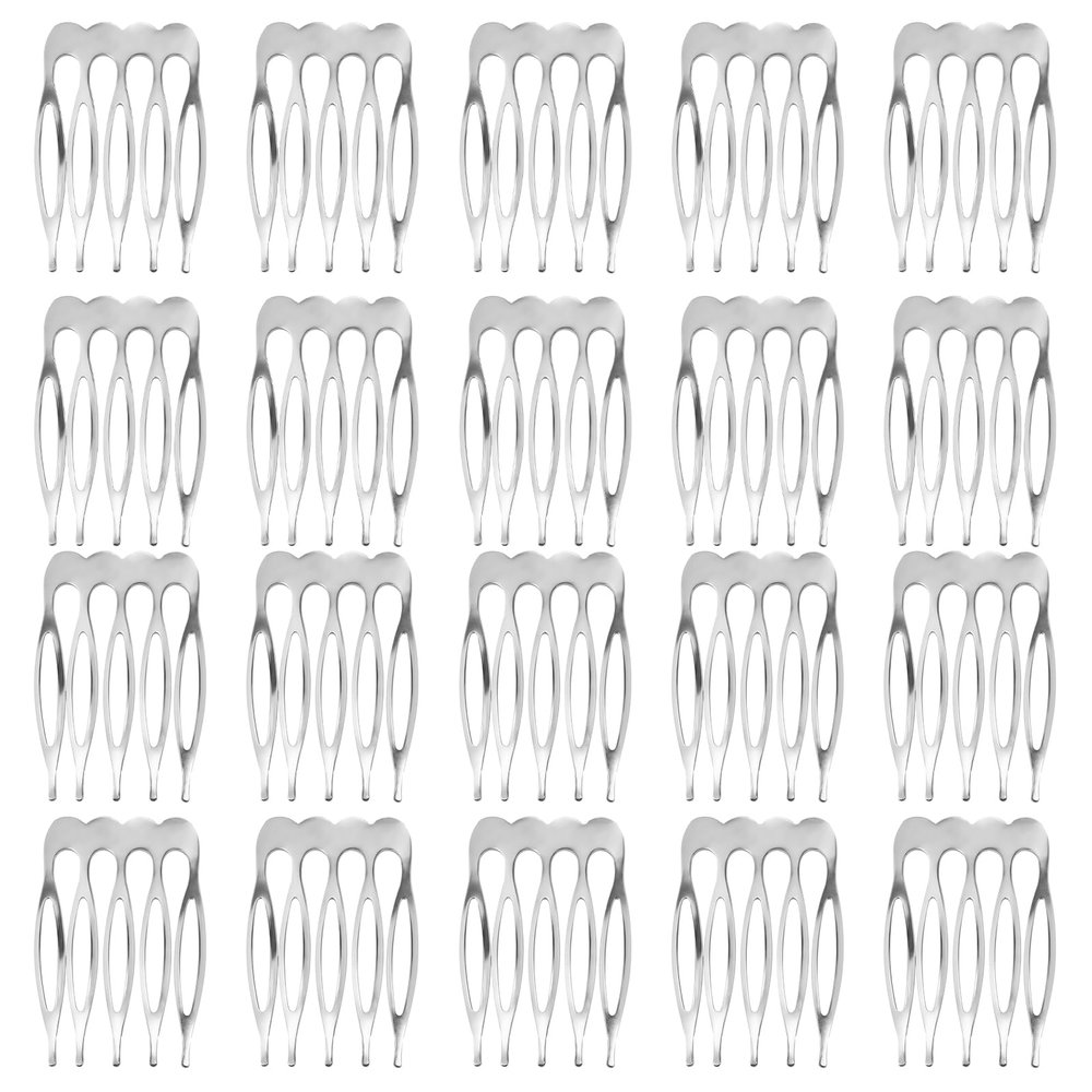 20pcs 5-Teeth Silver Metal Side Combs - Small Hair Combs for Women, Wedding & Bridal Veil