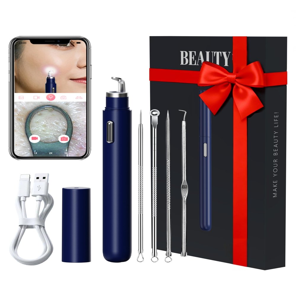 Visual Blackhead Remover Tools with Camera,Pimple Popper Extractor Tool Kit with Camera 20X 1080P Pore Cleaner Acne Comedone Whitehead Extractor Kit for iPhone/Android (Blue)