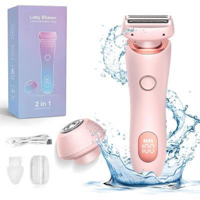 Electric Razor Silk Glide Pro Shaver, Electric Shaver for Women, Waterproof 2 in 1 Electric Shaver Razors for Women Wet & Dry for Leg Arm Underarm Pubic Area (Pink)