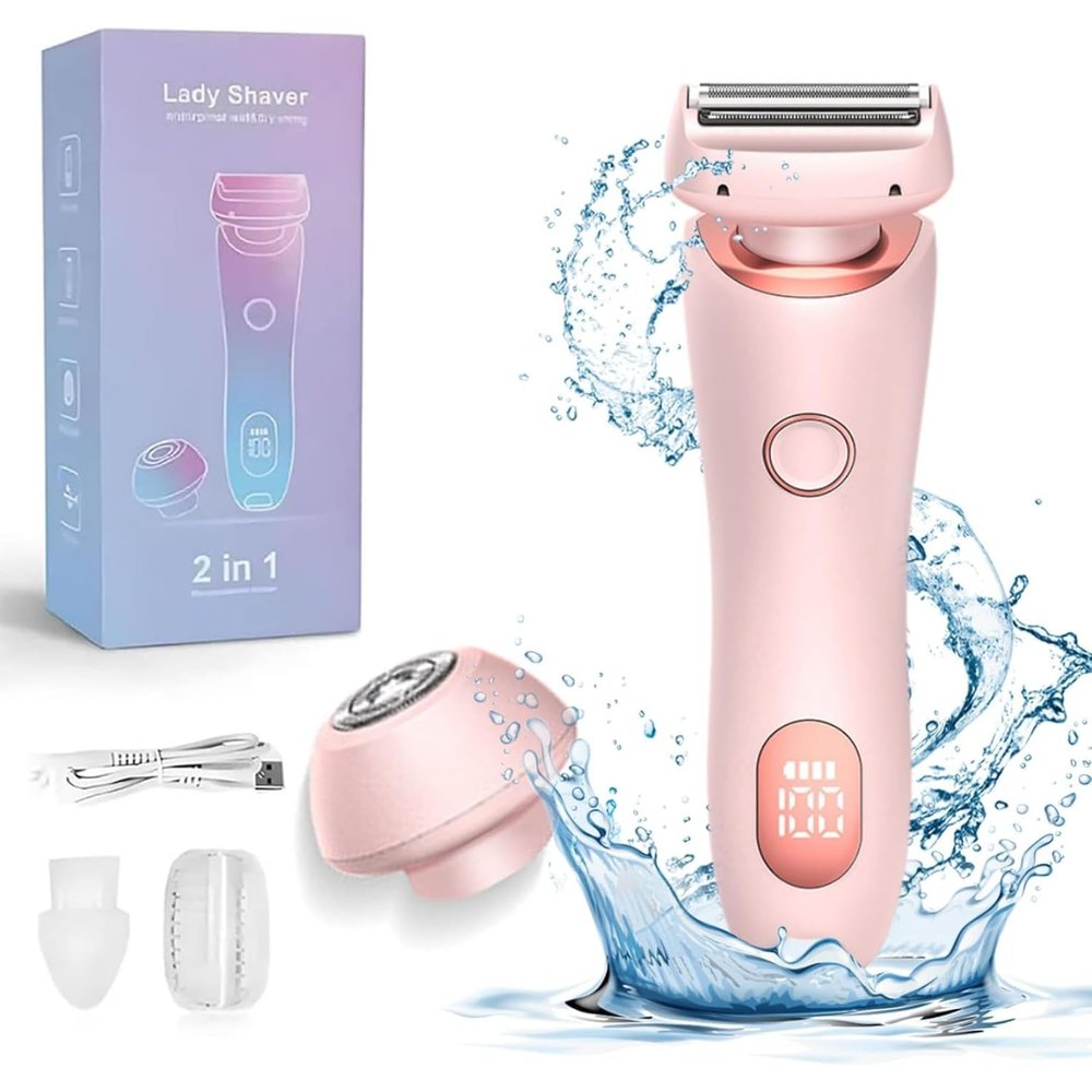 Electric Razor Silk Glide Pro Shaver, Electric Shaver for Women, Waterproof 2 in 1 Electric Shaver Razors for Women Wet & Dry for Leg Arm Underarm Pubic Area (Pink)