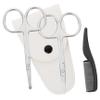 TOVINANNA 4pcs Stainless Steel Beard Scissors Trimming Scissors for Beard Grooming Includes Pointed Round White Leather Case Small Comb for Home and Salon Use view 1