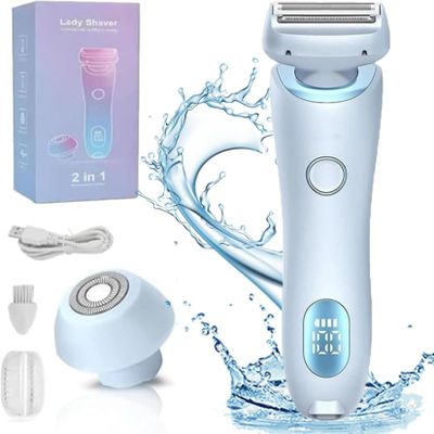 Electric Razor Silk Glide Pro Shaver, Electric Shaver for Women, Waterproof 2 in 1 Electric Shaver Razors for Women Wet & Dry for Leg Arm Underarm Pubic Area (Blue)