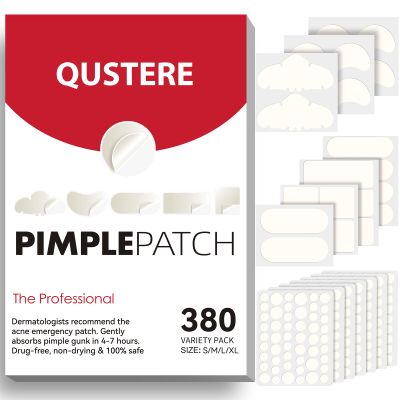 QUSTERE Large Pimple Patches for Face, Hydrocolloid Acne Patches, Big Hydrocolloid Bandages, Variety Shapes Zit Covers, Stickers with Tea Tree, Salicylic Acid & Cica Oil |8 Sizes |380 Count