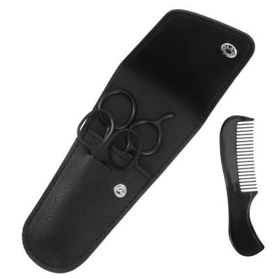 Mikinona 1set Beard Care Kit Scissors Comb Storage Pouch Stainless Steel Trimming Shears for Barbershop Home Travel