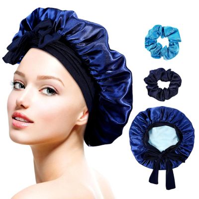 Beaupretty Hair Bonnet for Sleeping, Bonnet With Tie Band Adjustable Silk Scrunchies Sleep Cap Women Men Hair Care