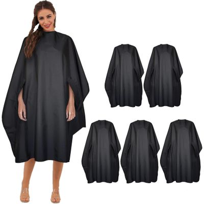 Black Professional Barber Cape Waterproof Hair Salon Cape with Metal Snap Closure Hair Cutting Cape (Black, 5 Pack)