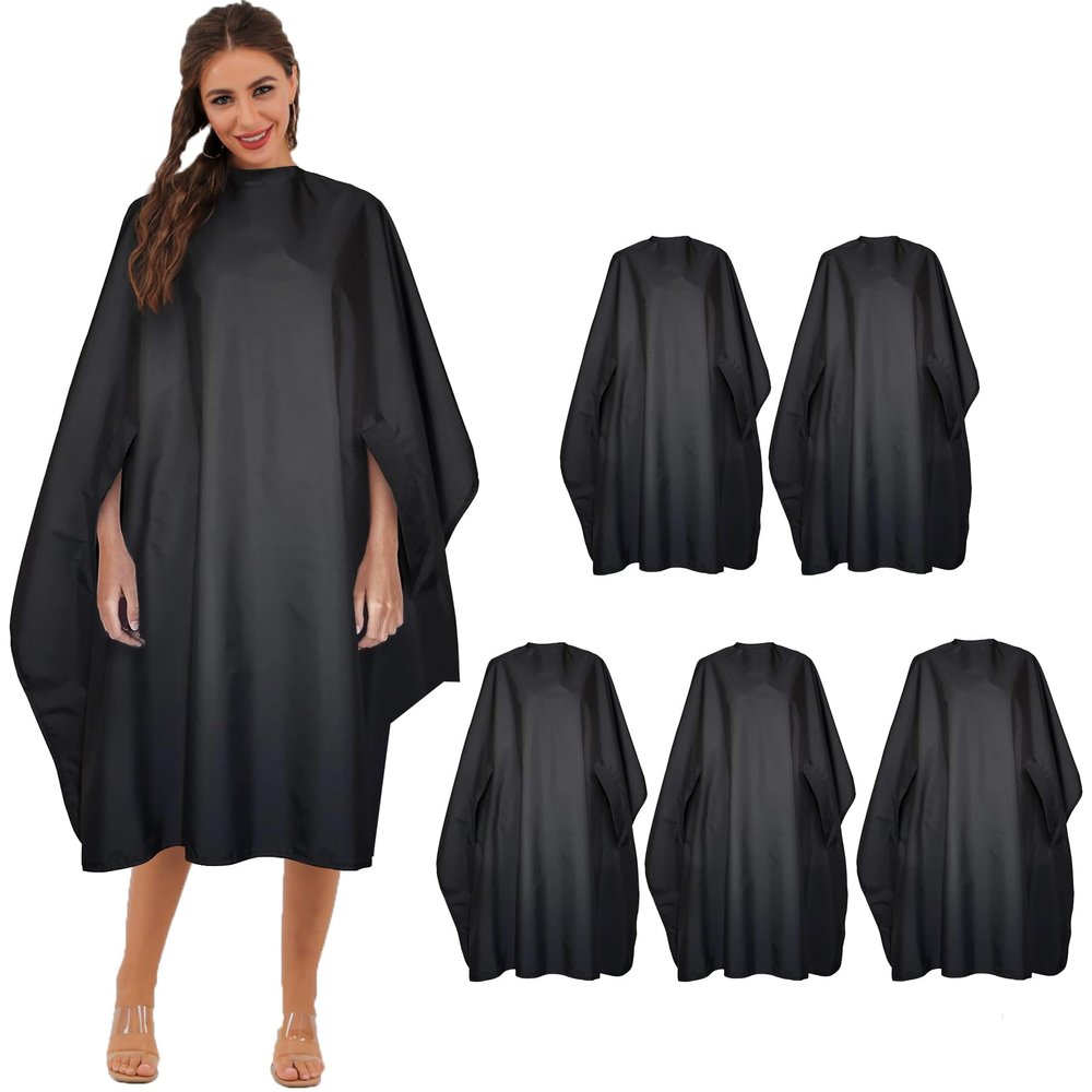 Black Professional Barber Cape Waterproof Hair Salon Cape with Metal Snap Closure Hair Cutting Cape (Black, 5 Pack)
