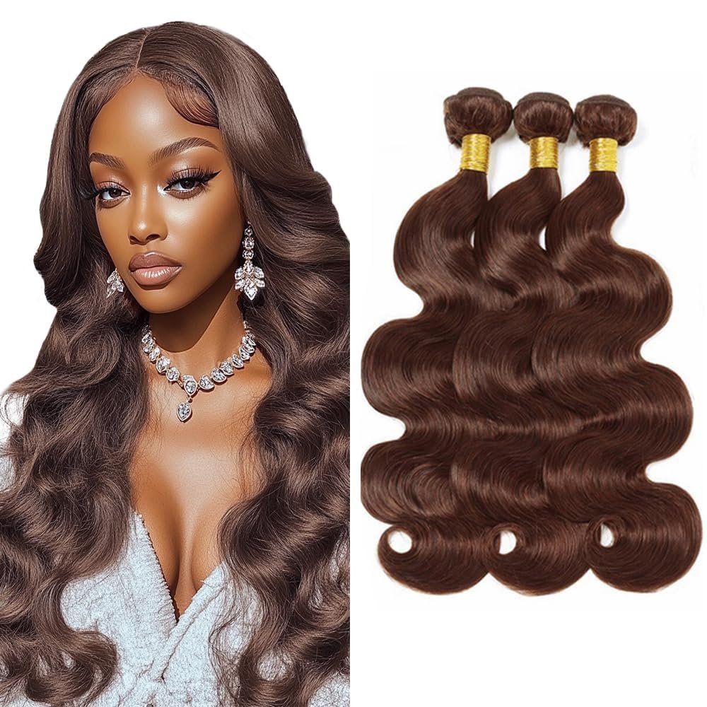 Chocolate Brown Body Wave Bundles Color 4 Human Hair Brown Body Wave Bundles 22 24 26 inch Double Weft Brazilian Dark Brown Human Hair Extensions Silky Soft for Black Women