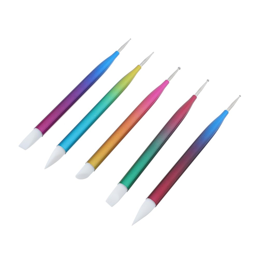 MERRYHAPY 5pcs Silicone Pen Manicure Drawing Pens Embossing Stylus Nail Point Drill for Nail Art Gems Picking Tool