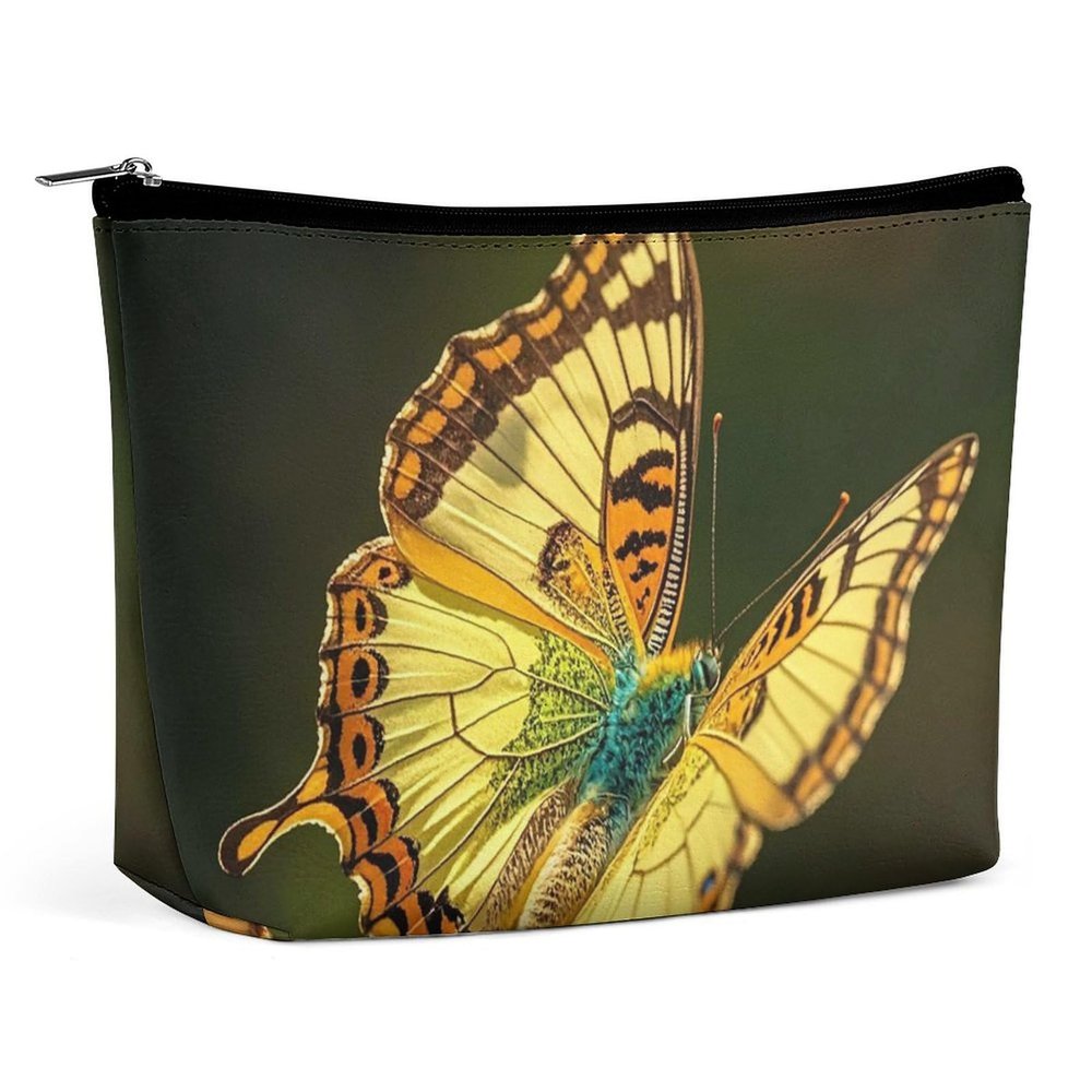 RKJVB Flying Golden Butterfly Makeup Bag for Women Portable Cosmetic Bag Waterproof Toiletry Bag Storage Bag Large Makeup Pouch Aesthetic Handheld Makeup Bag for Travel Work