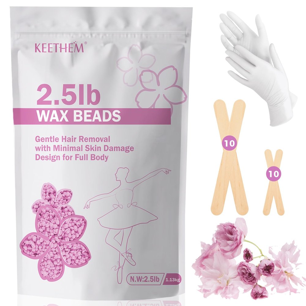 Keethem 2.5lb Wax Beads, Hard Wax Beads for Coarse Hair Removal and Sensitive Skin- Waxing Beads for Women Men - Hard Wax Recommended for Full Body Bikini Brazilian Waxing (Cherry)