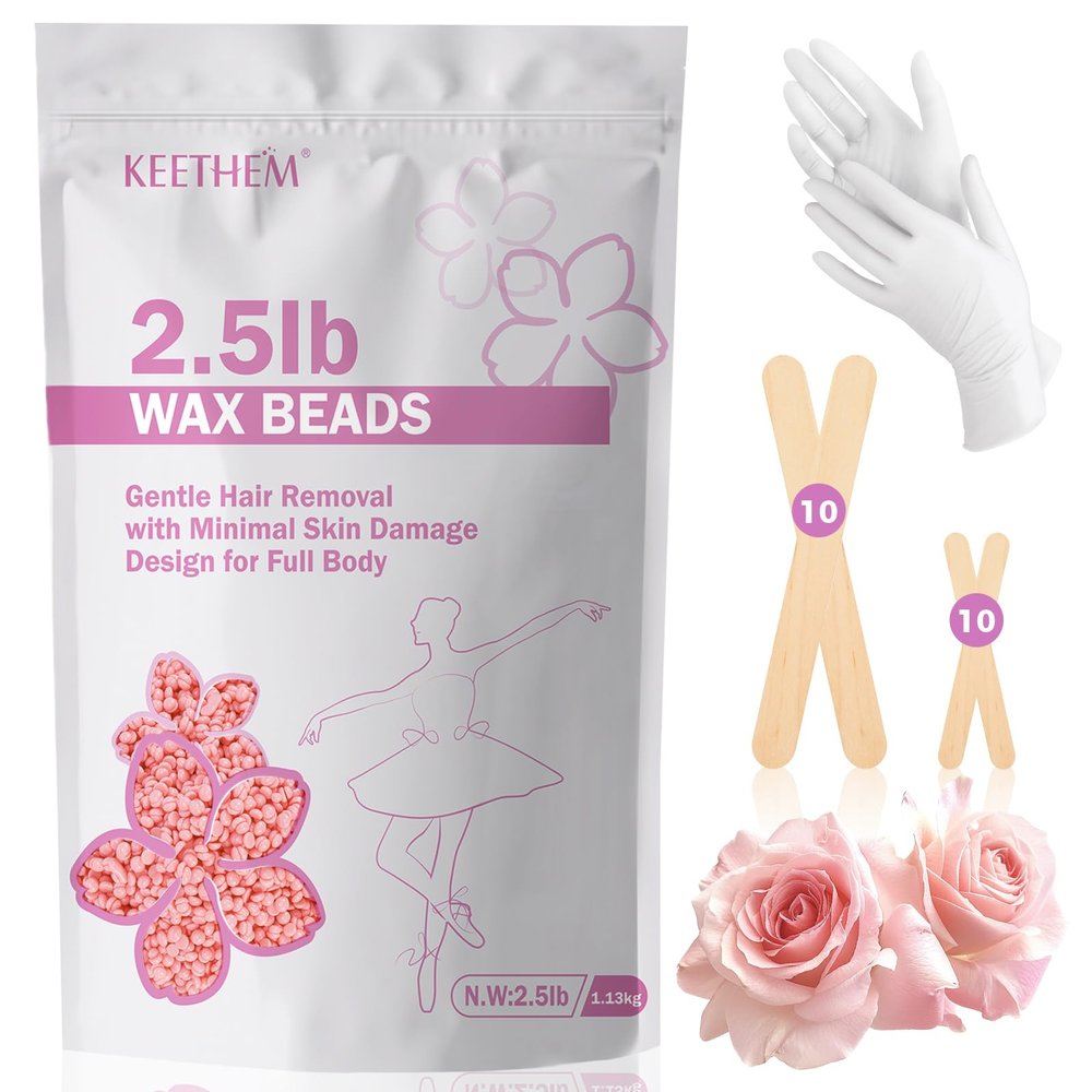 Keethem 2.5lb Wax Beads, Hard Wax Beads for Coarse Hair Removal and Sensitive Skin- Waxing Beads for Women Men - Hard Wax Recommended for Full Body Bikini Brazilian Waxing (Rose)
