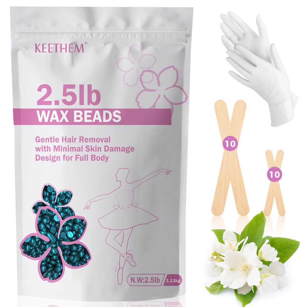 Keethem 2.5lb Wax Beads, Hard Wax Beads for Coarse Hair Removal and Sensitive Skin- Waxing Beads for Women Men - Hard Wax Recommended for Full Body Bikini Brazilian Waxing (Jasmine)