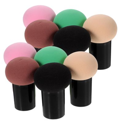 Baluue Foundation Sponge for Liquid Makeup 10pcs Mushroom Foundation Sponge Puff Wet Powder Puff Clean Grip Handle