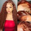 250 Density Reddish Brown HD Lace Front Wigs Human Hair Bleached Knots 28 inch Auburn Red Deep Wave Transparent Lace Frontal Wig 13x4 Big Space Lace Ginger Red Colored Curly Wigs for Black Women view 1