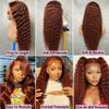 250 Density Reddish Brown HD Lace Front Wigs Human Hair Bleached Knots 28 inch Auburn Red Deep Wave Transparent Lace Frontal Wig 13x4 Big Space Lace Ginger Red Colored Curly Wigs for Black Women view 2