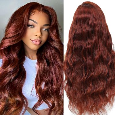 Hiyoker 30 Inch Reddish Brown Lace Front Wigs Human Hair Pre Plucked Body Wave Human Hair Wig 13x4 HD Lace Frontal Wigs Human Hair 200 Density Reddish Brown Glueless Wig