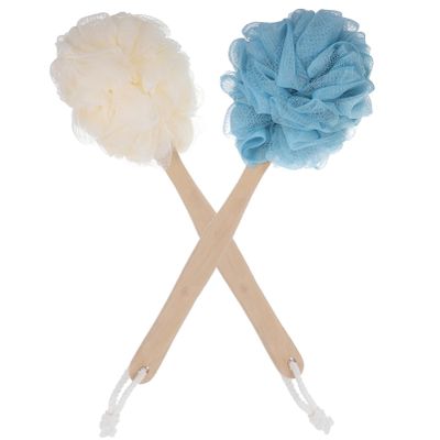 Healeved Bath Brush Set of 2 Long Handle Scrub Brush for Shower Wooden Material Back Cleaning Tools Bathing Flowers