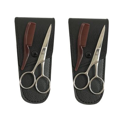 NOLITOY 2sets Stainless Steel Eyebrow Trimmer Grooming Kit for Men Mustache Scissors Beard Cutting Shears Hair Trimmers Hair Care Accessory