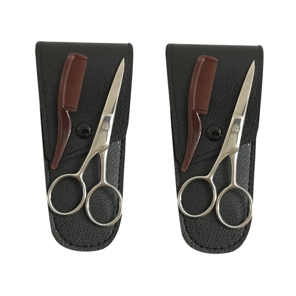 NOLITOY 2sets Stainless Steel Eyebrow Trimmer Grooming Kit for Men Mustache Scissors Beard Cutting Shears Hair Trimmers Hair Care Accessory