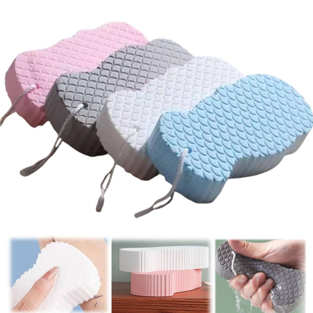 Korean Skin Scrubber Exfoliator Sponge, 3D Super Soft Exfoliating Bath Sponge, 3D Bath Sponge Shower Brush Reusable (4PCS)