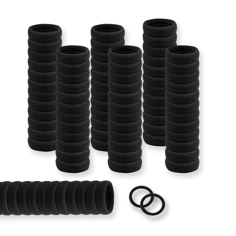 100PCS Hair Ties no Damage - Black Rubber Bands for Hair, Elastics Hair Bands for Thick & Curly Hair, Ponytail Holders(2cm Diameter)