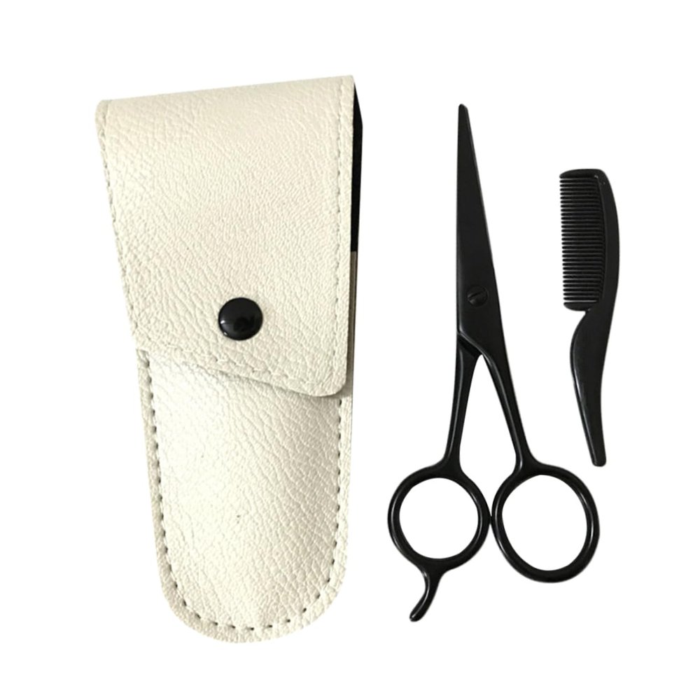 minkissy 3pcs Beard Care Tool Set Stainless Trimming Scissors Apricot Leather Sheath Small Comb for Men Grooming and Styling