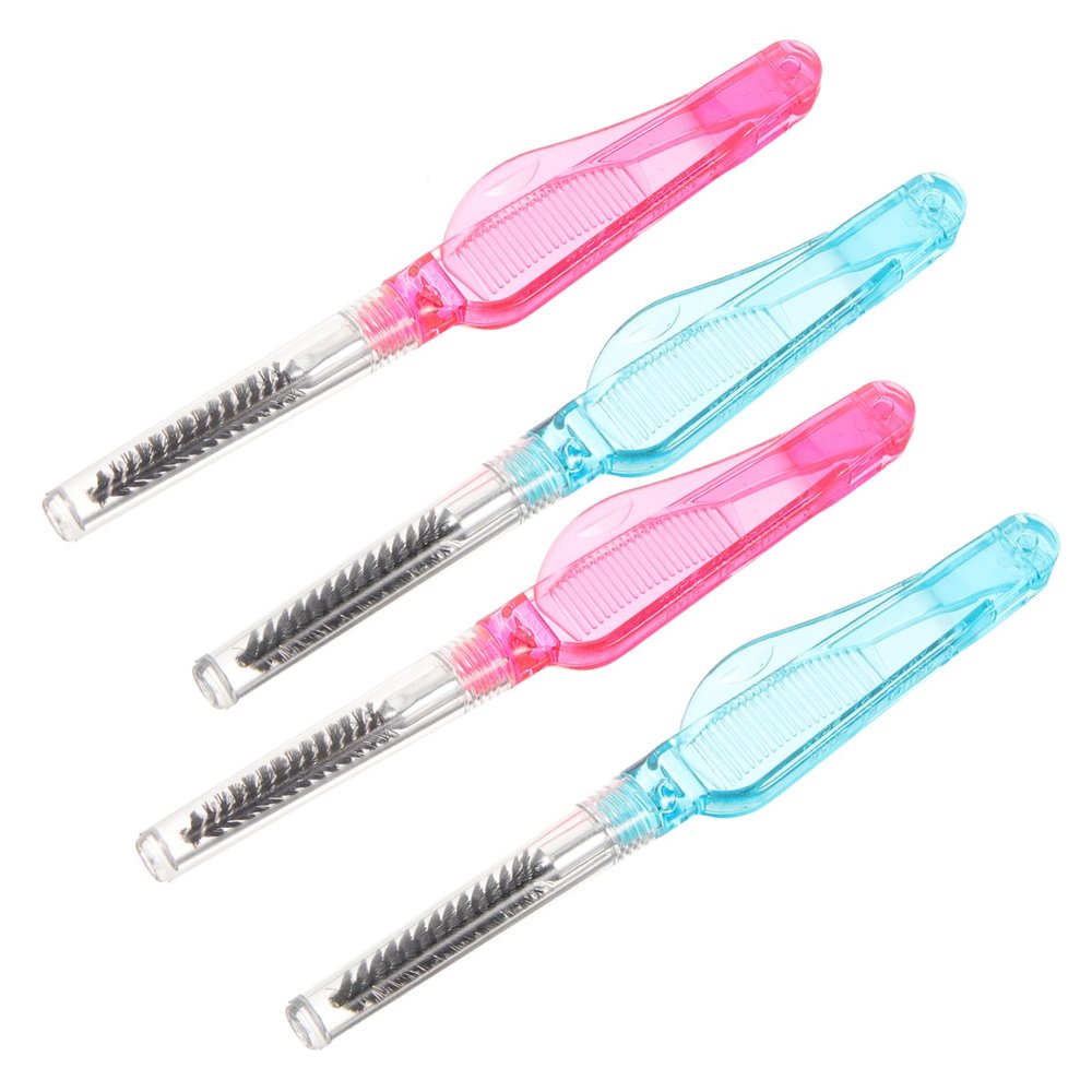 Baluue 4pcs Portable Folding Mini Eyelash Brush Disposable Eyelash Comb for Mascara Application Convenient Travel Tool Random Colors
