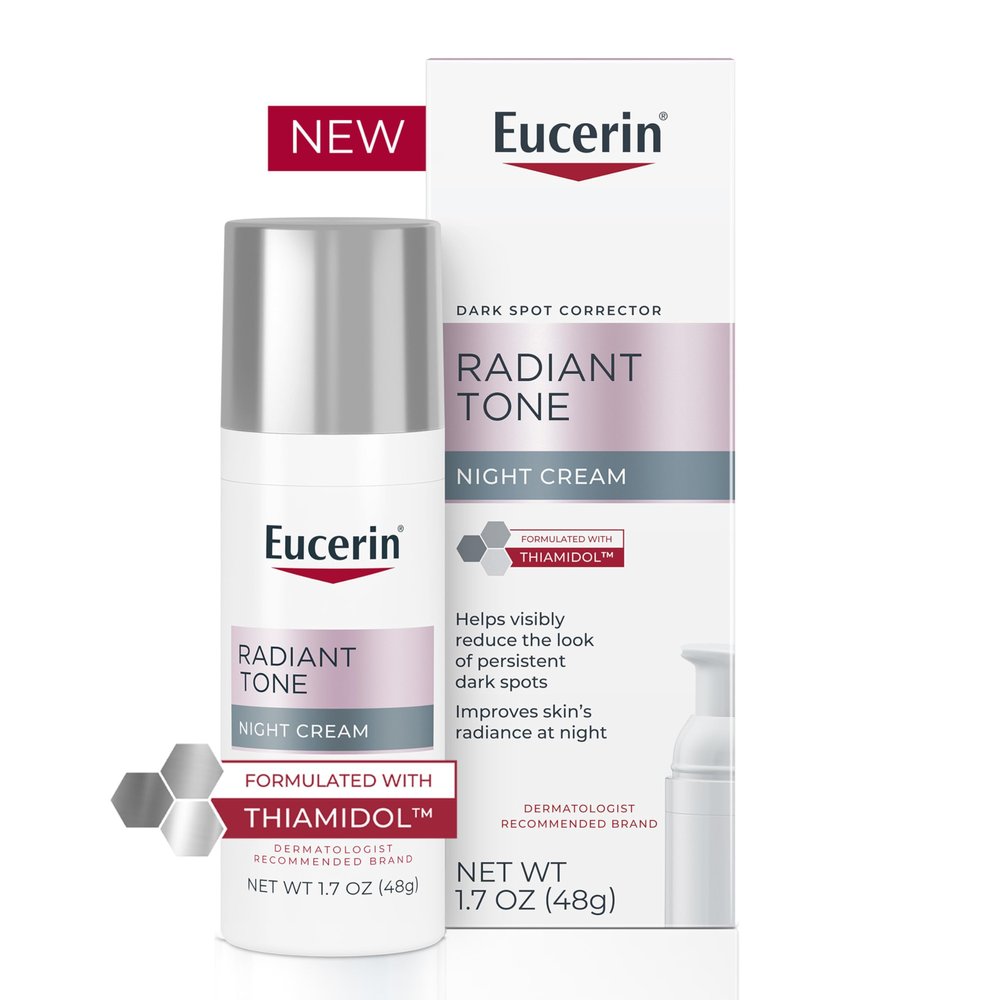 Eucerin Radiant Tone Night Cream, Dark Spot Corrector with Thiamidol, Night Moisturizer for Face Helps Visibly Reduce the Look of Persistent Dark Spots, All Skin Types, 1.7 Oz Bottle