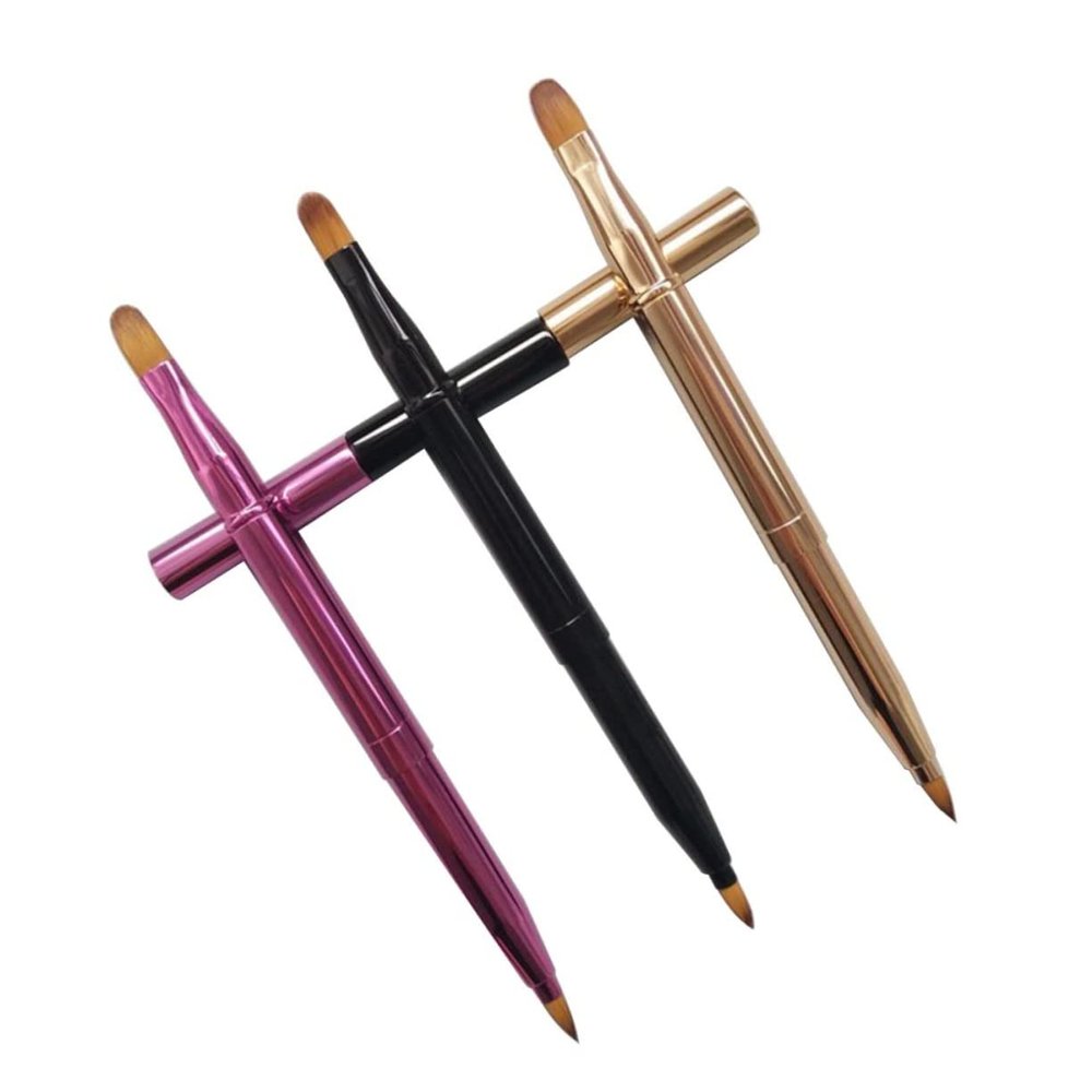 Baluue 3pcs Retractable Dual-ended Lip Brush Professional Makeup Applicators for Lipstick Concealer Includes Black Brushes Easy to Clean Portable