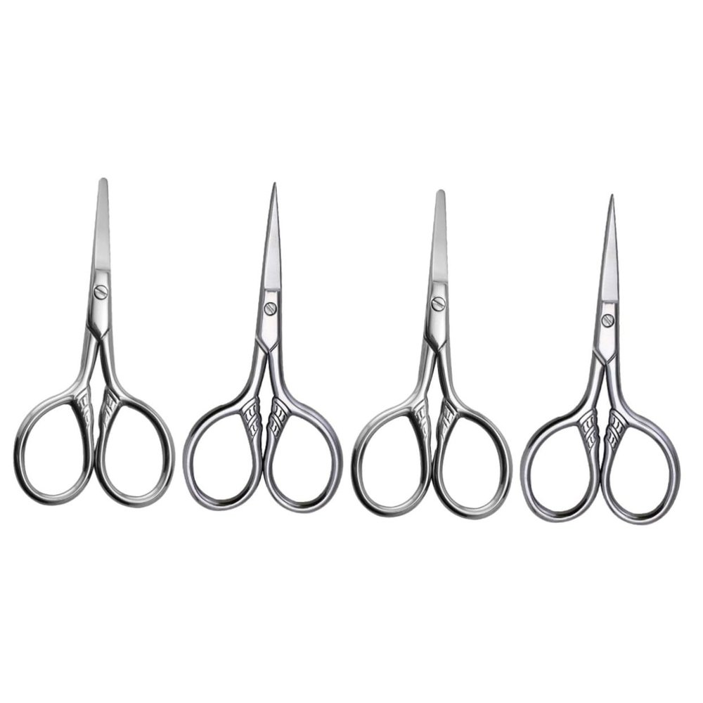 minkissy 4pcs Stainless Steel Eyebrow Scissors for Men Precision Beard Trimming Scissors Ergonomic Grip Compact Design for Easy Grooming Go