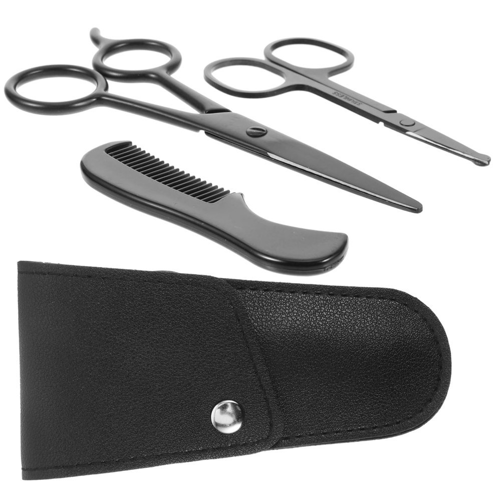 VINTORKY 1set Stylish Beard Care Kit Trimming Scissors Comb Storage Pouch for Barbershop Home Use