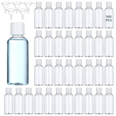 100 Pack 2 oz Plastic Empty Travel Bottles with Flip Cap 60ml Travel Size Containers Portable Leak Proof Clear Plastic Bottles Refillable Dispensing Bottles for Liquid Shampoo Lotion White