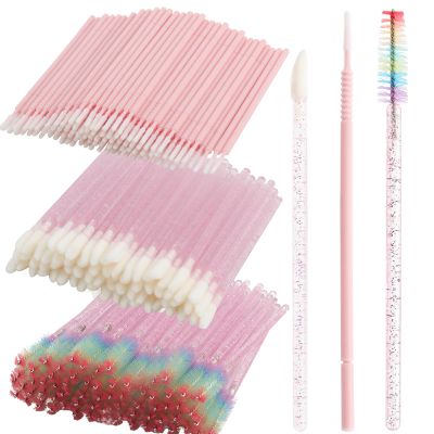 300 PCS Eyelash Extension Supplies Kit, Disposable Micro Swab Brush, Eyebrow Spoolie, Lip Brush, Mascara Wand Applicator(Rainbow sets