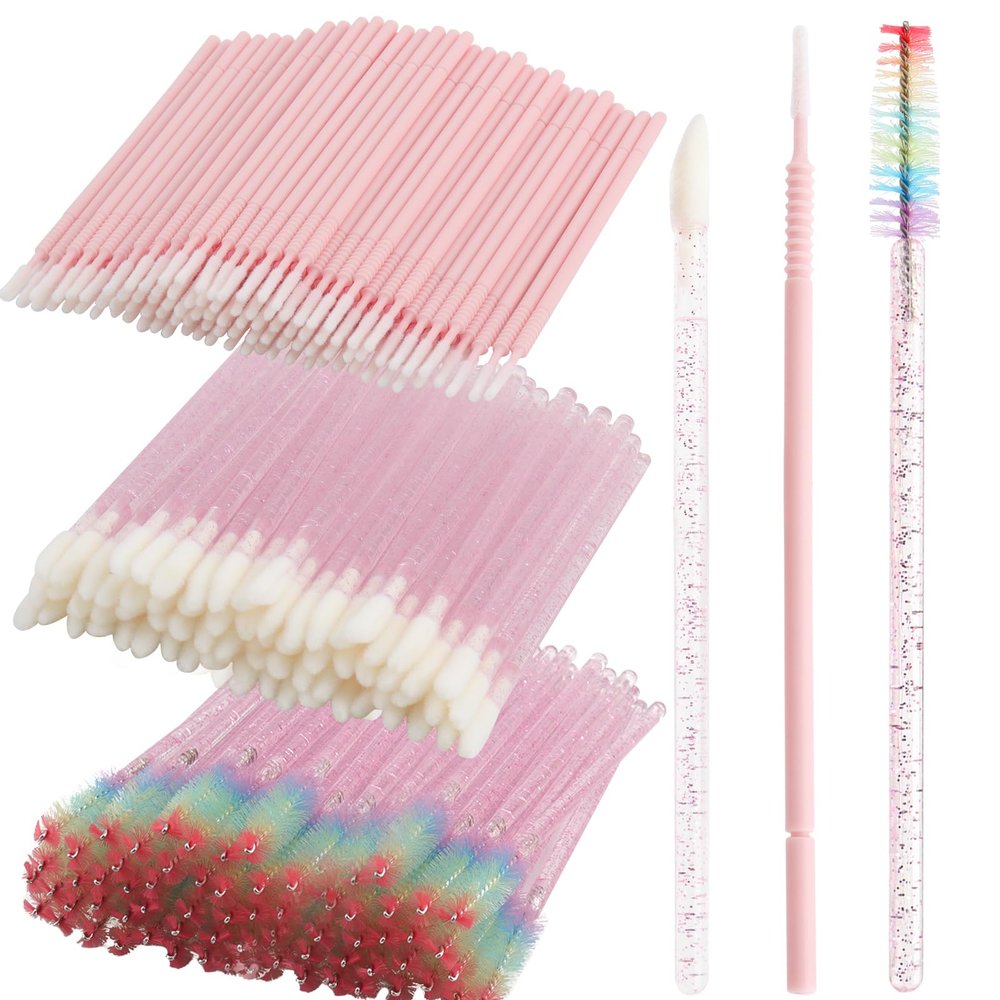300 PCS Eyelash Extension Supplies Kit, Disposable Micro Swab Brush, Eyebrow Spoolie, Lip Brush, Mascara Wand Applicator(Rainbow sets