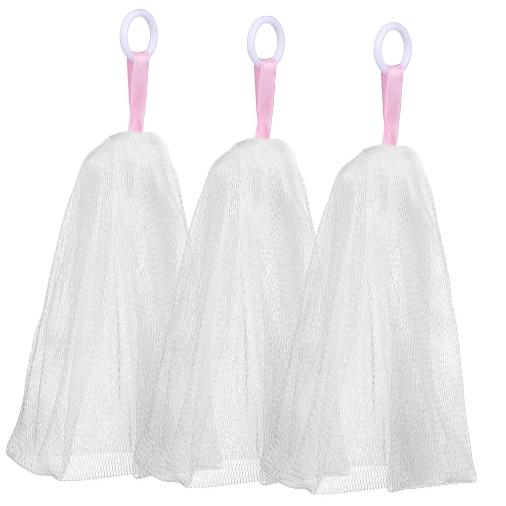 SOESFOUFU 3pcs Soap Saver Bags with Drawstring Soap Foaming Net for Exfoliating Lathering Durable Mesh Pouches for Shower Facial Cleaning