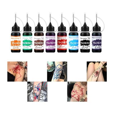 8 Bottles Ink and 20 Pcs Stencil Tattoo, Multiple Color Combinations Temporary Tattoo Kit(black/blue/brown/orange/green/red/violet/cyan) Sexy Beautiful Arm Shoulder Colorful Waterproof Fake Tattoo