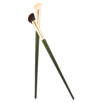 IWOWHERO 2pcs Nose Contour Makeup Brush Portable Applicators for Precise Nose Shadowing for Women Makeup Featuring Green Wooden Handles with Bristles