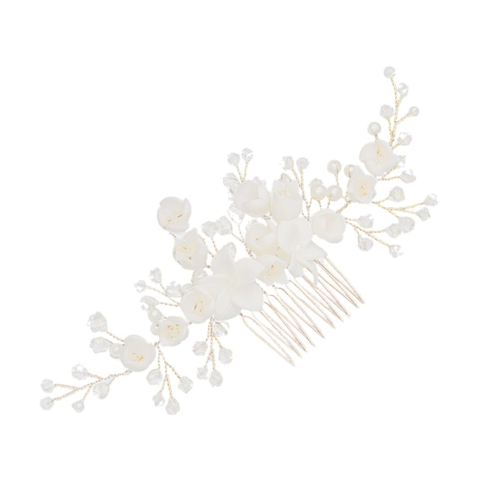 Beatifufu Bridal Wedding Headwear Vintage Hair Comb Gold Bridal Accessory Flower Headband for Wedding Party Theme
