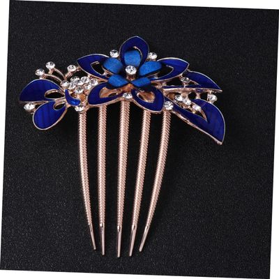 AUTSUPPL Delicate Flower Hair Comb with Rhinestones Elegant Dark Blue Wedding Headdress for Women Fashion Headwear Accessory for Special Events and Parties